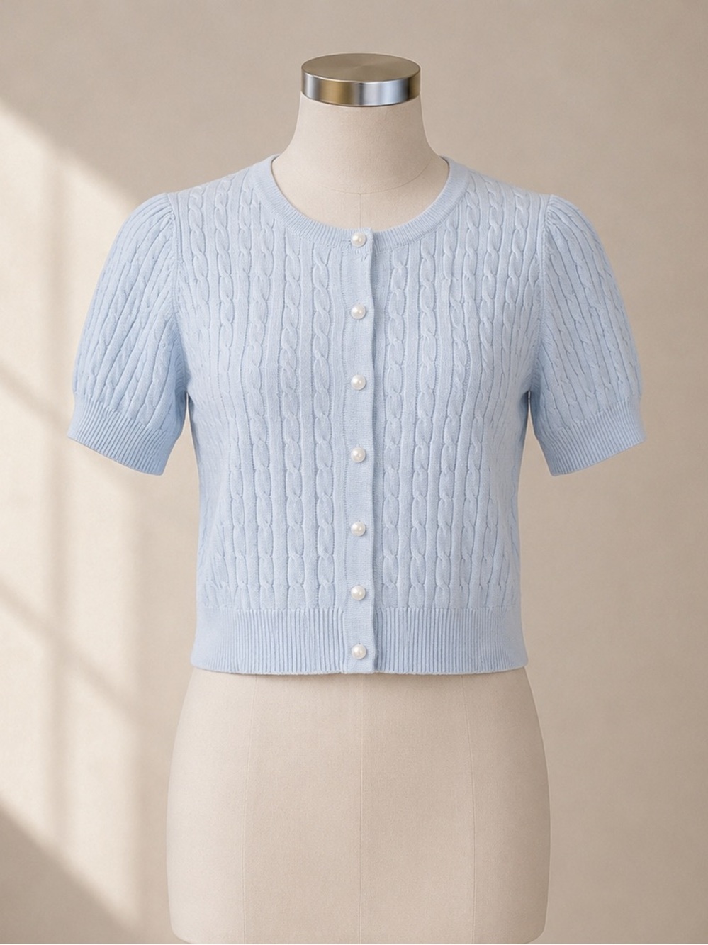 Jones & Co Cable Knit Pearl Button Cotton Cardigan Top Blue L